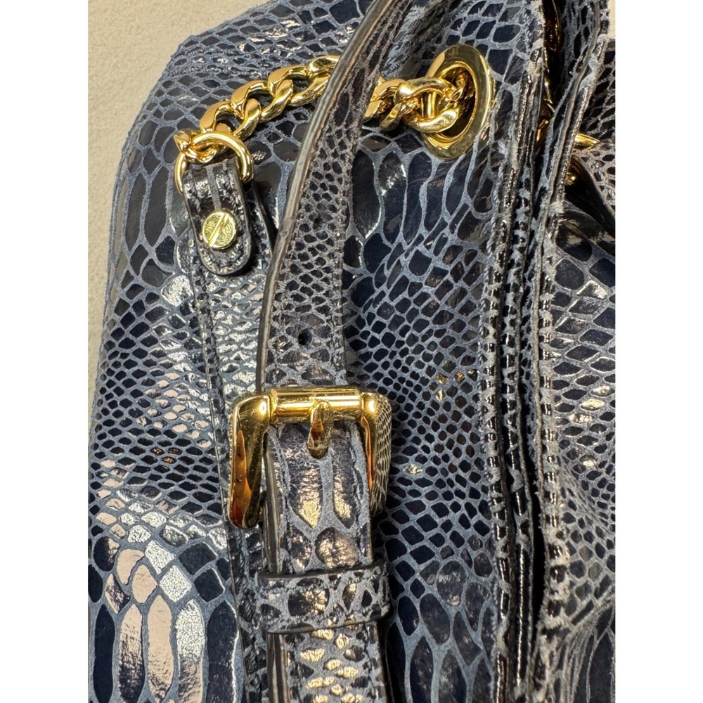 Michael Kors Shoulder Bag Women  Blue Snakeskin Leather Hobo Chain Gold Baddie - Picture 5 of 13